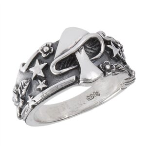 Mushroom Star Leaf Oxidized Ring Sterling Silver Celestial Weed Band Size 5