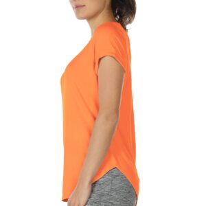 icyzone Open Back Yoga Shirts for Women - Exercise Workout Tops, Athletic Short Sleeves, Running T-Shirts Loose Fit (Orange, L)