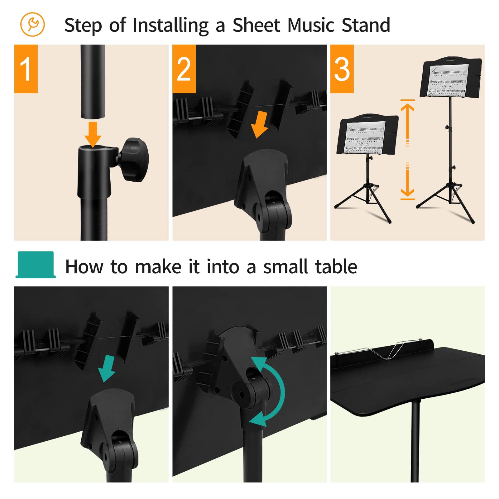 OUKMIC Music Stand, Folding Sheet Music Stand with Carrying Bag, Portable and Lightweight Music Book Stand with Instrument Book Clip & Page Holder for Performence, Guitar, Ukulele, Violin Players