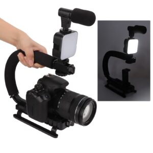 Handheld Camera Stabilizer, Blur Prevention 1/4 Inch Thread Upholstered Handle Hot Shoe Interface U-Shaped Camera Stabilizer for Outdoor Shooting