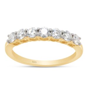 SAVEARTH DIAMONDS Moissanite Wedding Band 18K Yellow Gold Plated 925 Sterling Silver Wedding Rings 0.7ct D Color VVS1 Lab Created Diamond Half Eternity Wedding Band Stackable Ring for Women-9