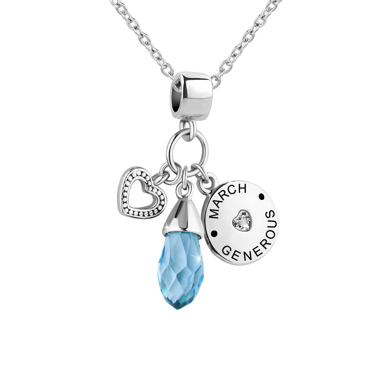 TGLS Sparkling Blue March Birthstone Heart Love Birthday Charm Compatible With Pandora Bracelets and Necklaces