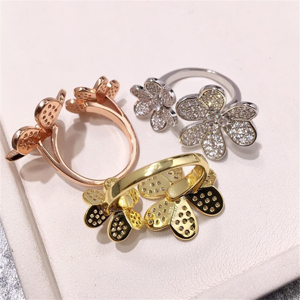 Double Clover Rings for women Luxury 18K Gold Plated AAA cubic Zirconia Adjustable Ring (Gold) (Z300)