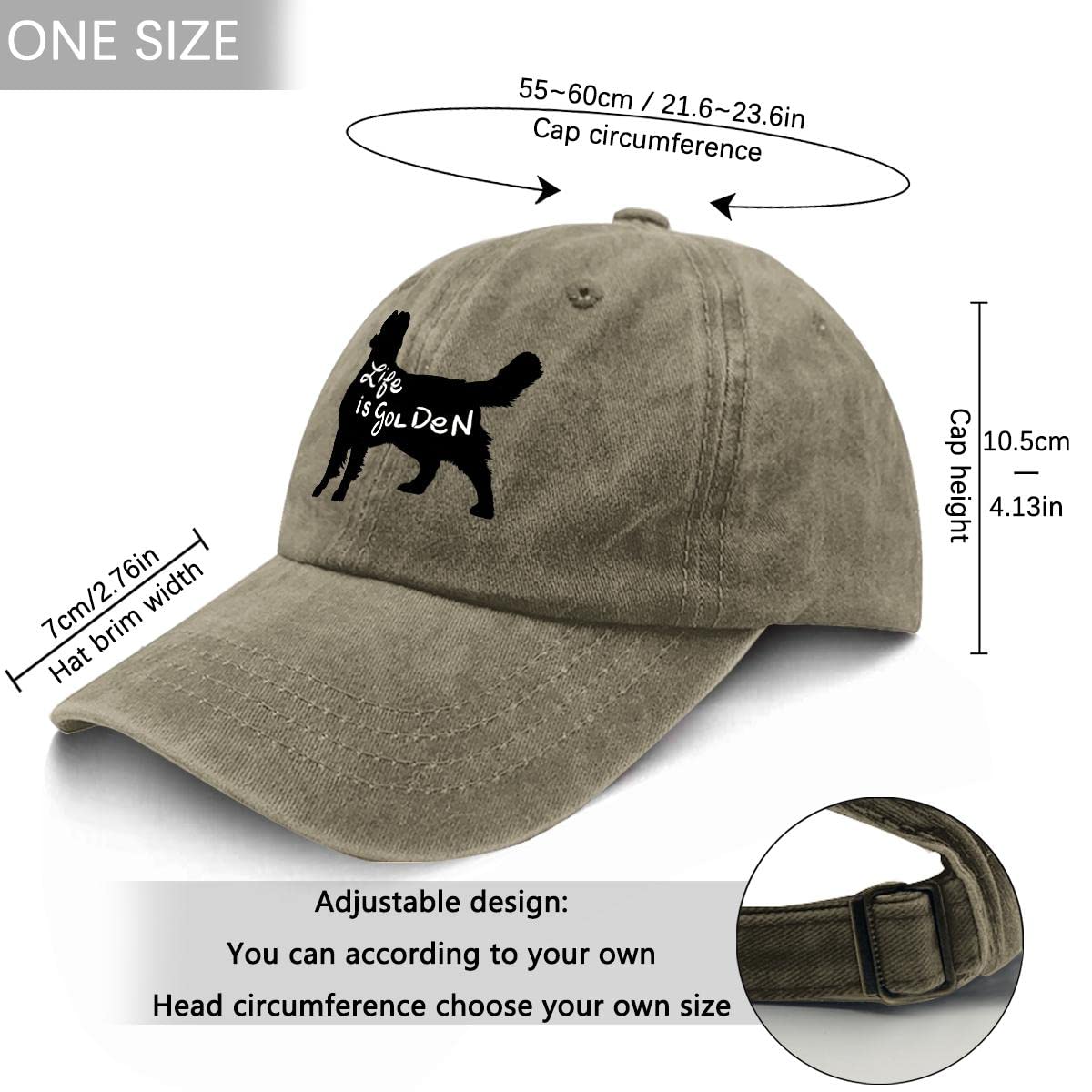 Dog Mom Women's Baseball Cap for Dog Lover Life is Golden Hat Fashion Distressed Baseball Cap Golden Retriever Gift(One Size, Life is Golden Khaki)