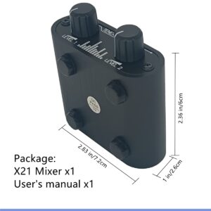 TENEALAY 2 Way Audio mixer 3.5mm Un-powered mixer, 2 to 1 Stereo aux 3.5mm line levels control Box mini passive mixer X21