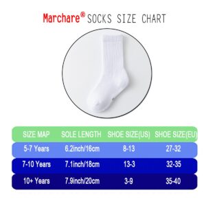 Marchare Boys Socks Kids Cushioned Crew Socks Girls Thick Cotton Athletic Running Socks White 6 Pack