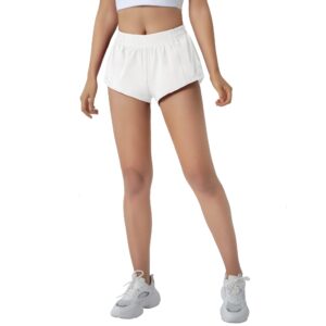 Aurefin Running Shorts for Women,Quick Dry Athletic Sports Shorts Lightweight Active Workout Gym Shorts with Zip Pocket White/M