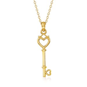 ross-simons 14kt yellow gold heart key necklace. 18 inches