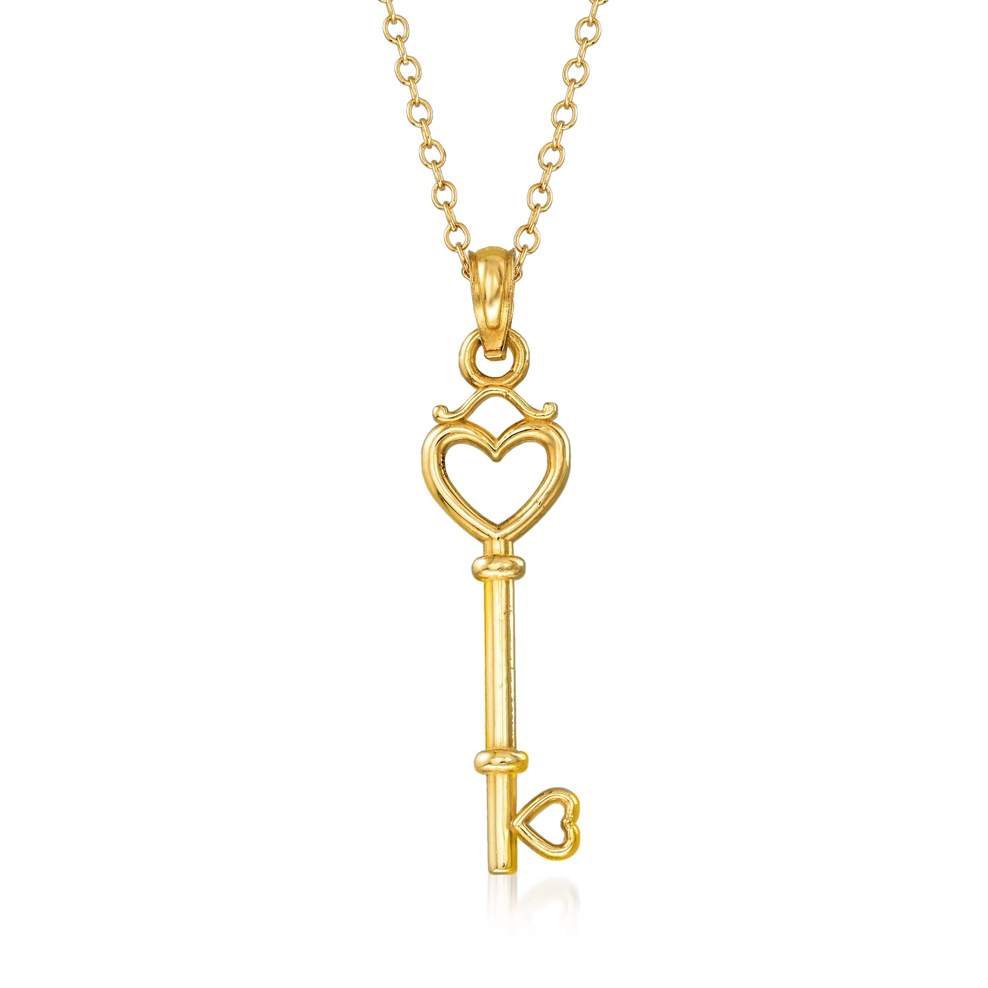 Ross-Simons 14kt Yellow Gold Heart Key Necklace. 18 inches