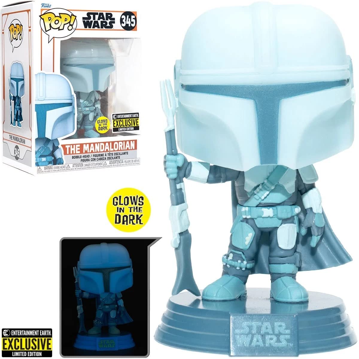 POP Star Wars: The Mandalorian - Mandalorian (Din Djarrin) Hologram Glow-in-The-Dark Exclusive Funko Vinyl Figure (Bundled with Compatible Box Protector Case)