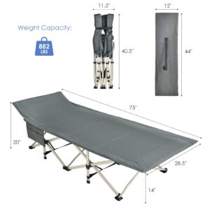 GYMAX Camping Cot, 882 LBS Folding Camping Cot for Adult with Carry Bag & Side Pocket, Heavy Duty Quick Folding Design Camping Bed for Sleeping/Nap, Portable Lightweight Military Cot (1, Grey)