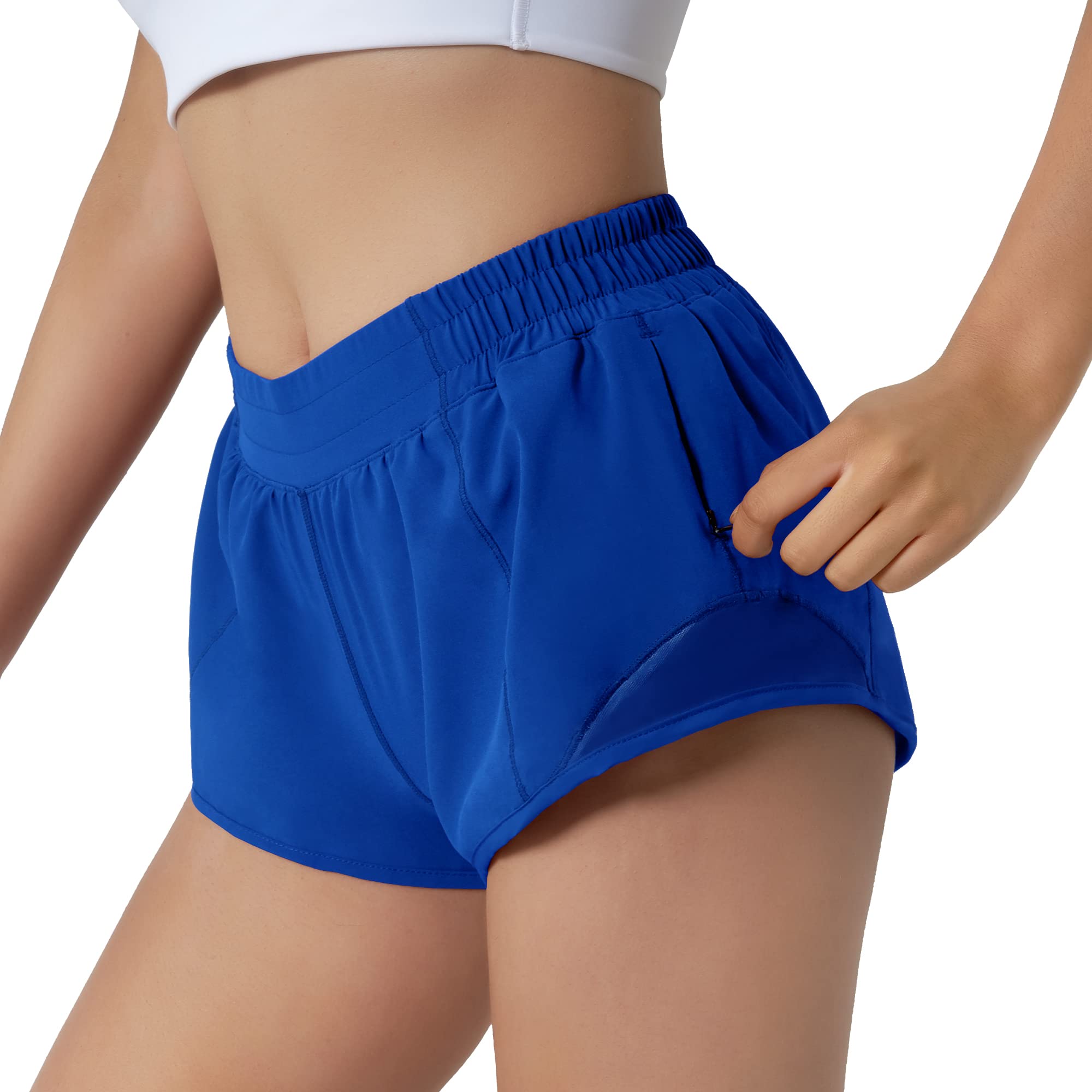 Aurefin Running Shorts for Women,Quick Dry Athletic Sports Shorts Lightweight Active Workout Gym Shorts with Zip Pocket Blue/M