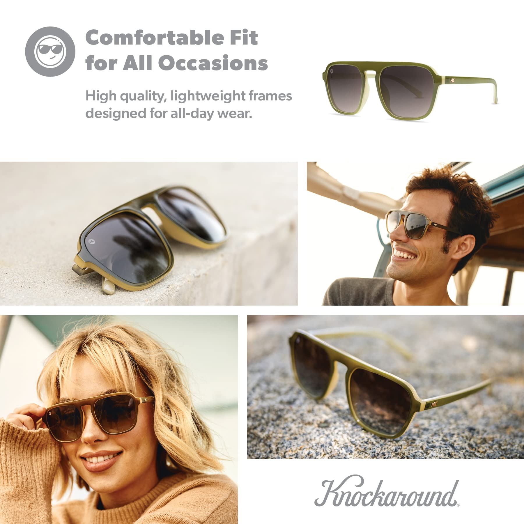 Knockaround Pacific Palisades Polarized Sunglasses for Men & Women - Impact Resistant Lenses & Full UV400 Protection, Coastal Dunes Green