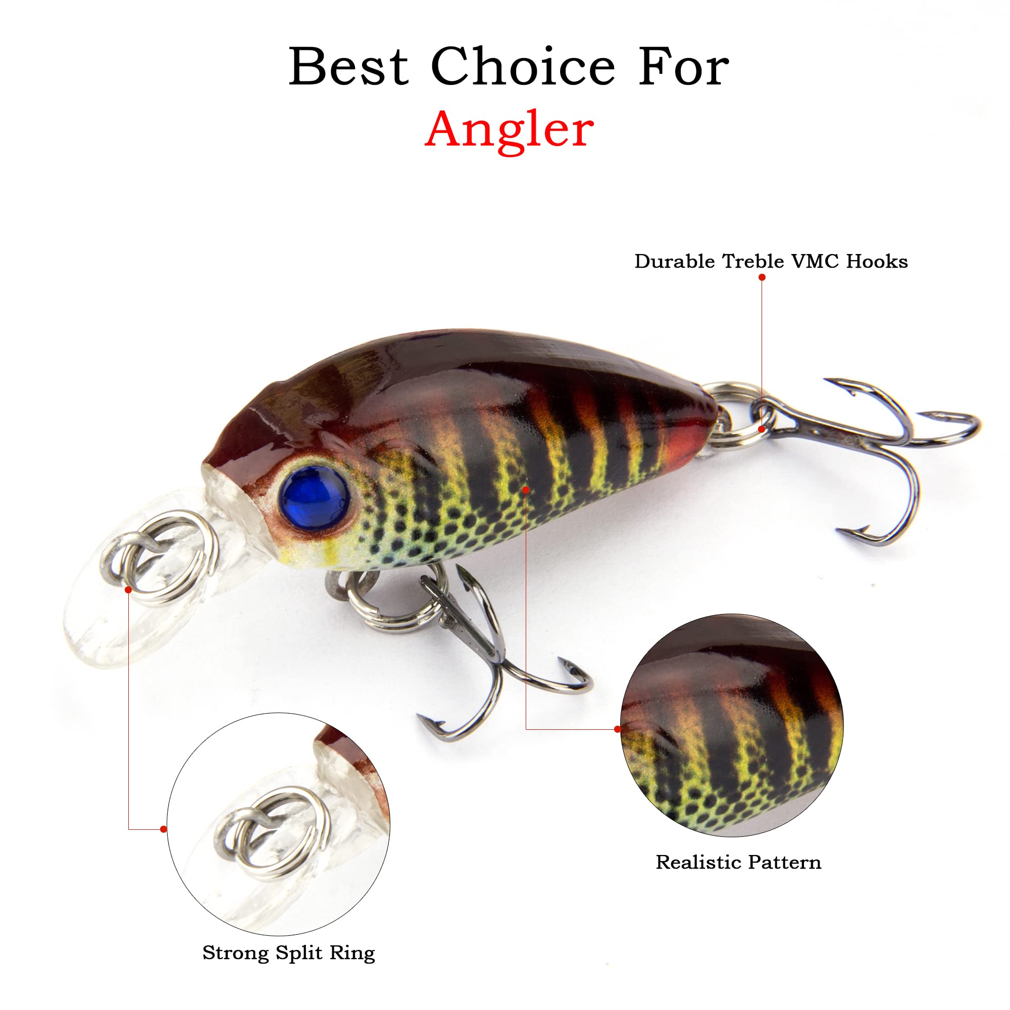 Crankbaits Fishing Lures Baits，Mini Fishing Lure Swimbaits Micro Crank Baits Topwater Lures for Freshwater Saltwater Bluegill Pumpkinseeds Trout Perch with Tackle Boxes (M01)