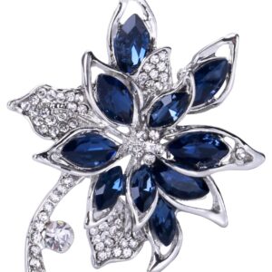 Blue Crystal Brooch Pins Fancy Vintage Style Rhinestone Flower Brooches Jewelry Gift for Women, girls, ladies (Blue Brooch 1)