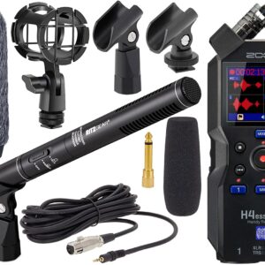 Zoom H4essential New H4n 4-Track Recorder with Ritz Gear Professional Video, Cinema and Broadcasting Shotgun Microphone for Indoor & Outdoor Film, Interview & Studio Complete Recording Kit (Black)