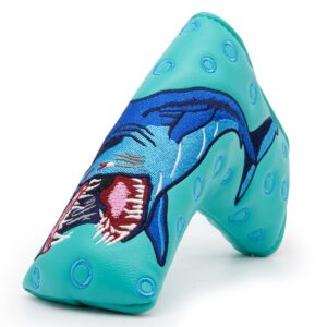 Shark Golf Putter Club Head Cover Headcover Blade Magnetic fits for Scotty Cameron Del Mar, Taylormade Mytp, Odyssey WH OG #1 Putters (Light Blue)