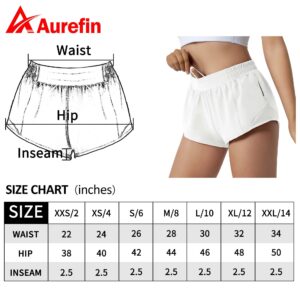 Aurefin Running Shorts for Women,Quick Dry Athletic Sports Shorts Lightweight Active Workout Gym Shorts with Zip Pocket White/M