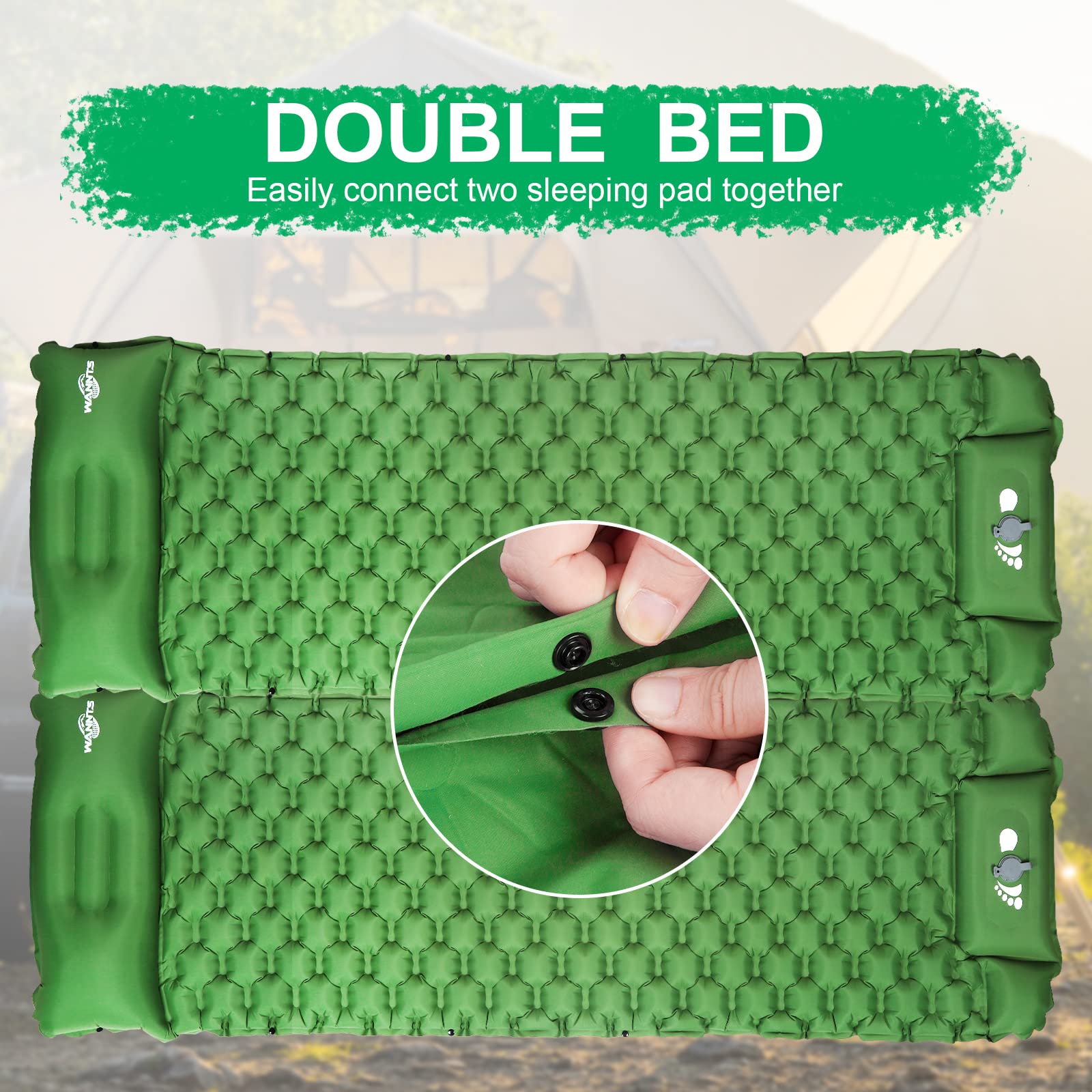 WANNTS Sleeping Pad, Ultralight Inflatable Sleeping Pad for Camping, Built-in Pump, Ultimate for Camping, Hiking - Airpad, Carry Bag, Repair Kit - Compact & Lightweight Camping Pad(Green)