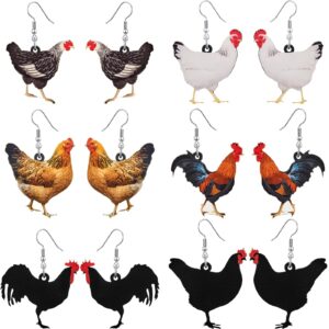 6 pairs acrylic hen chicken earrings animal rooster drop dangle earrings cute farm chicken jewelry for women ladies gift