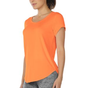 icyzone Open Back Yoga Shirts for Women - Exercise Workout Tops, Athletic Short Sleeves, Running T-Shirts Loose Fit (Orange, L)