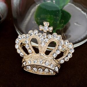 Crystal Rhinestone Princess Queen Crown Brooch Pin Tiara Crown Brooches for Women Crown Tiara for Wedding Party/Banquet/Birthday (Gold)