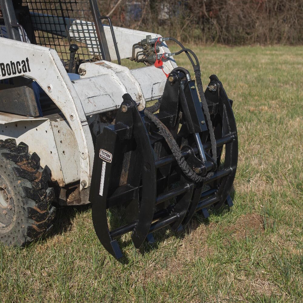 Titan Attachments Skid Steer 48â€ Light-Duty Single Cylinder Root Grapple Rake, Economy Series