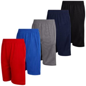 mad game boys' 5 pack shorts mesh active performance basketball shorts with pockets (size: 8-18), size 16-18, black/charcoal/red/royal/navy