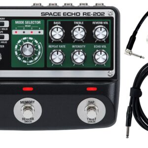 Boss RE-202 Space Echo Delay and Reverb Effects Bundle with Instrument Cable, Patch Cable, and Picks