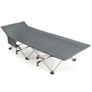 GYMAX Camping Cot, 882 LBS Folding Camping Cot for Adult with Carry Bag & Side Pocket, Heavy Duty Quick Folding Design Camping Bed for Sleeping/Nap, Portable Lightweight Military Cot (1, Grey)