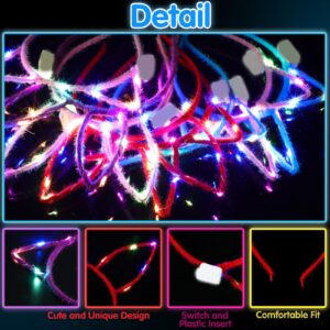 42 Pcs LED Glow in the Dark Headband Set, 14 Unicorn style Light up Headband 14 Cute Cat Ear Luminous Headband 14 Rabbit Bunny Ear Hairband for Party Decorations Women Adult Birthday Gift