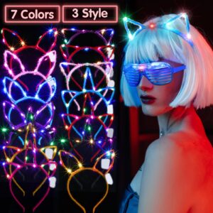 42 Pcs LED Glow in the Dark Headband Set, 14 Unicorn style Light up Headband 14 Cute Cat Ear Luminous Headband 14 Rabbit Bunny Ear Hairband for Party Decorations Women Adult Birthday Gift