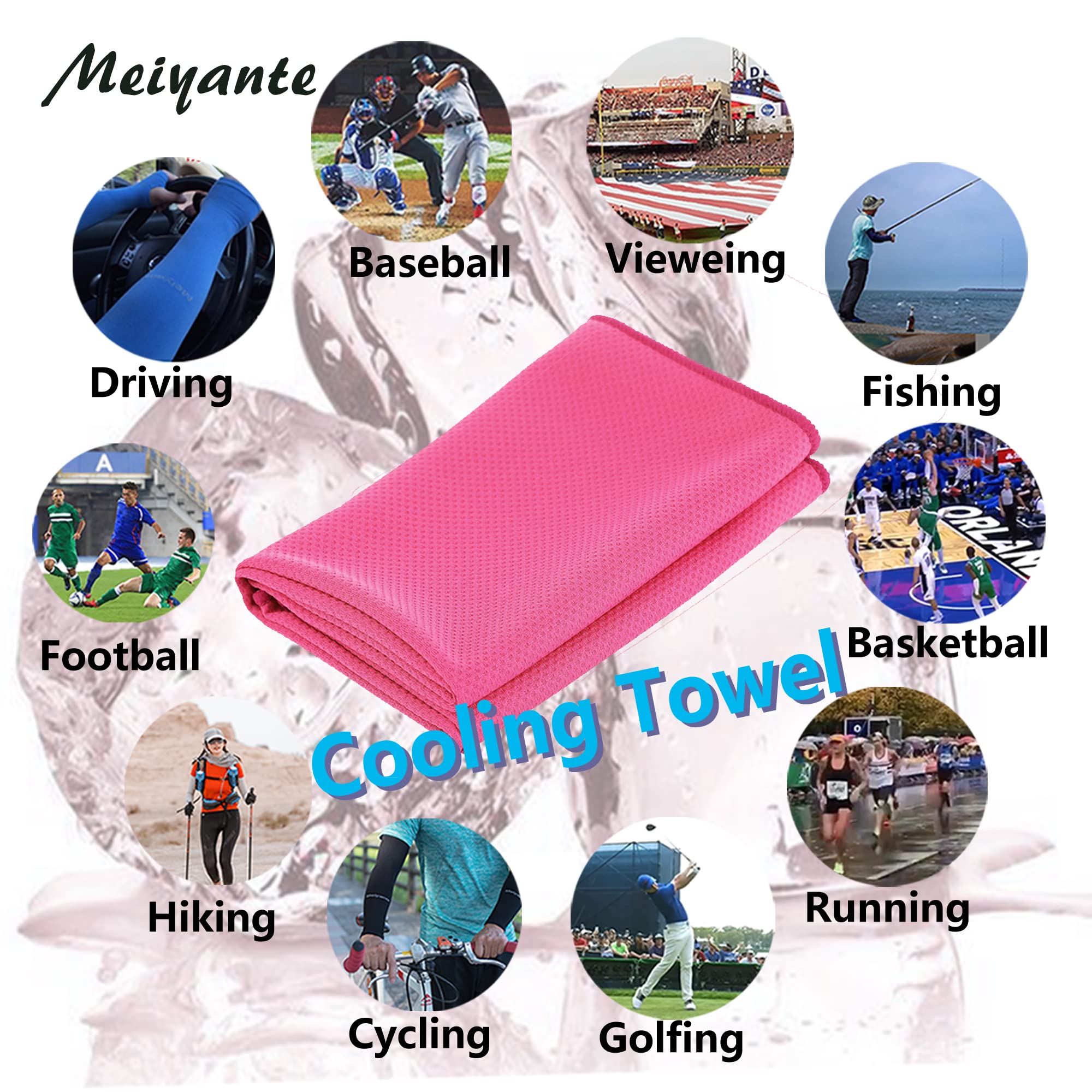 Meiyante Cooling Towel for Neck and Face 43.3" x 15.7" Cooling Towel for Hot Weather Quick Dry Workout Sweat Towel for Gym Soft Breathable Microfiber Towel Fitness Workout Camping Yoga Work Rose Pink