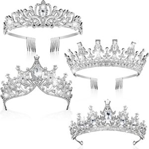 4 Pack Queen Crowns for Women Pageant Crown with Combs Princess Rhinestones Tiara Headband Tiara Comb Tiara for Women Comb Birthday Cosplay Wedding(Silver)