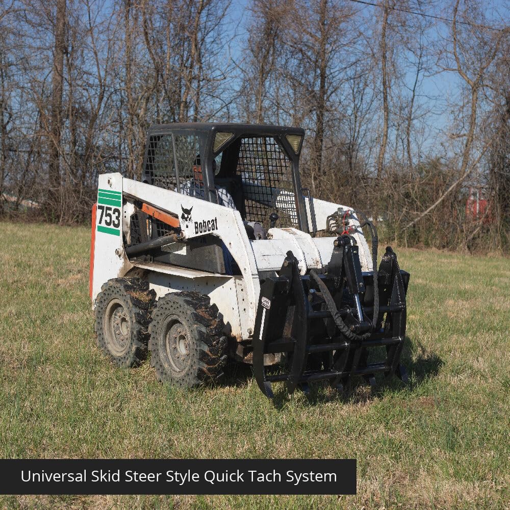 Titan Attachments Skid Steer 48â€ Light-Duty Single Cylinder Root Grapple Rake, Economy Series