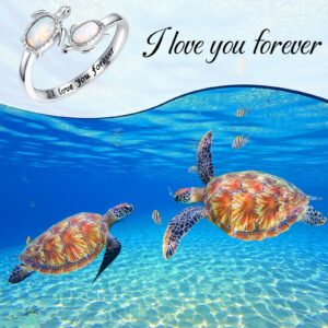 EJALEN 925-Sterling-Silver Opal /Turquoise Sea Turtle/Dolphin/Sea Life Ring - Inspirational I Love You Forever Adjustable Open Nature Ocean Mother Daughter Ring Cute Animal Jewelry Gifts for Women