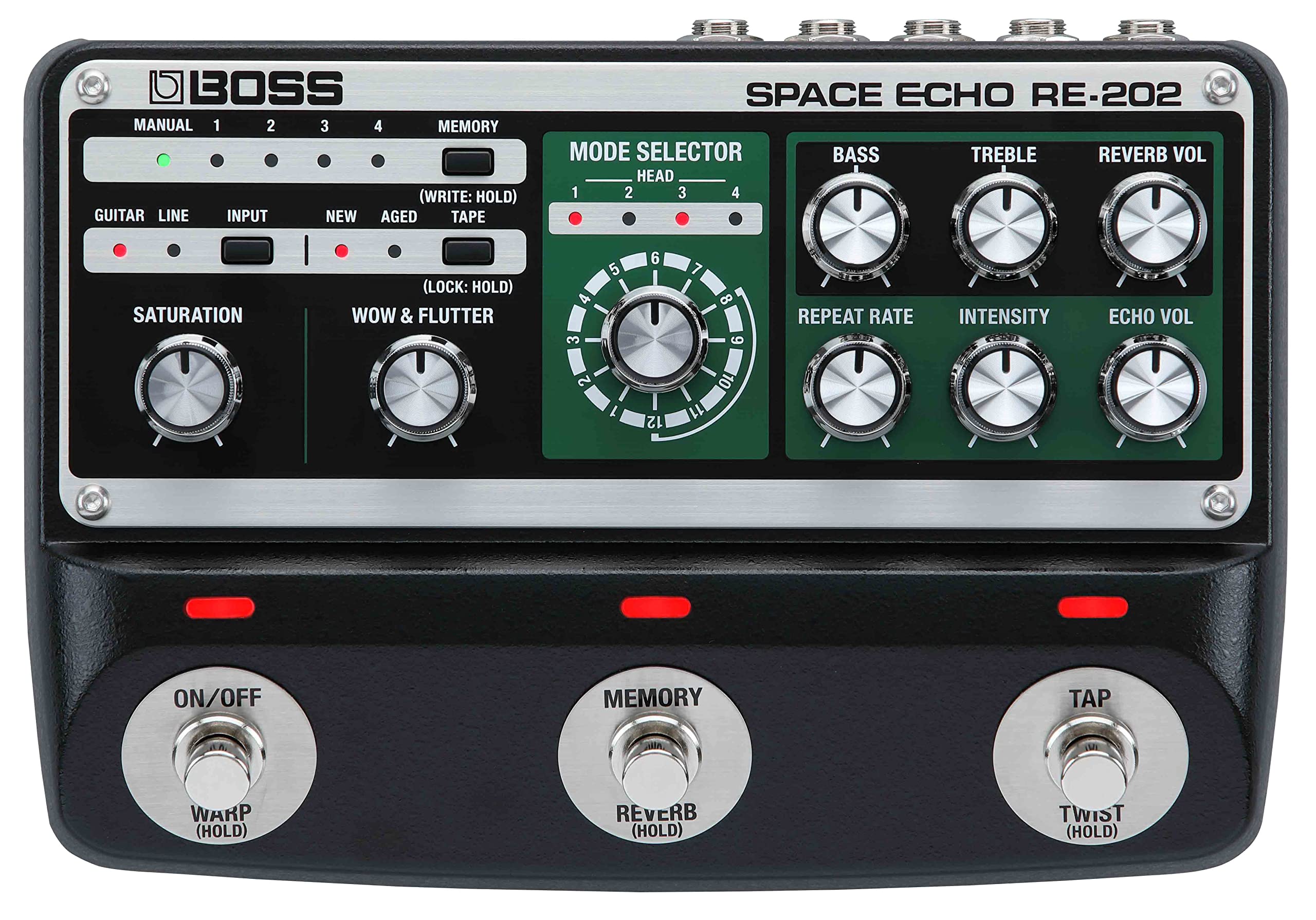 Boss RE-202 Space Echo Delay and Reverb Effects Bundle with Instrument Cable, Patch Cable, and Picks