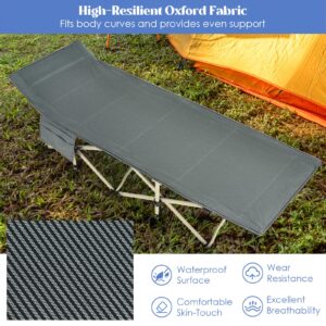 GYMAX Camping Cot, 882 LBS Folding Camping Cot for Adult with Carry Bag & Side Pocket, Heavy Duty Quick Folding Design Camping Bed for Sleeping/Nap, Portable Lightweight Military Cot (1, Grey)