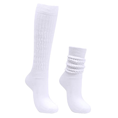 Intgoodluckycc White Slouch Scrunch Socks for Women, Scrunch Long High Tube Socks (1 Pair - White)