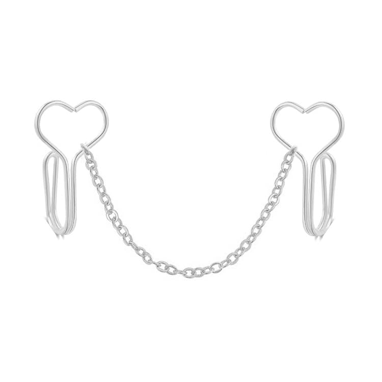 Fuqimanman2020 4pcs African Fake Nose Rings Clip Set, Fake Septum Ring with Heart Nose Chain Cuff CZ Crystal Studs Nostril No Piercing Body Jewelry for Women-Silver