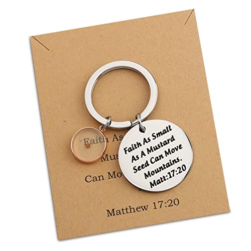 FEELMEM Faith Gift Matthew 17:20 Keychain Mustard Seed Faith Gifts Friend Religious Jewelry Christian Scripture Gift (Faith as-ky)