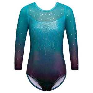 BAOHULU Gymnastics Leotard for Girls Shiny Practice Dancewear B285_Aqua_10A