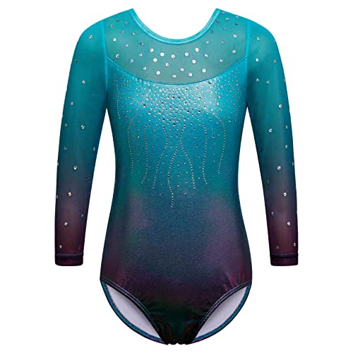 BAOHULU Gymnastics Leotard for Girls Shiny Practice Dancewear B285_Aqua_10A