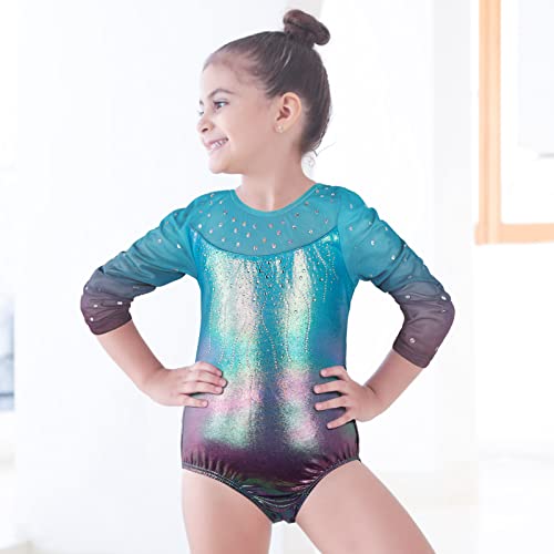 BAOHULU Gymnastics Leotard for Girls Shiny Practice Dancewear B285_Aqua_10A