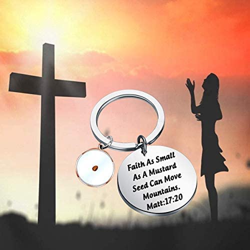 FEELMEM Faith Gift Matthew 17:20 Keychain Mustard Seed Faith Gifts Friend Religious Jewelry Christian Scripture Gift (Faith as-ky)