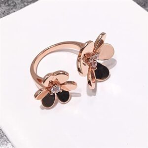 u/b Glossy Thicken Double Clover Ring Women 18k Gold Plating Luxury Jewelry Shine Cubic Zirconia Adjustable Rings (Rose gold)