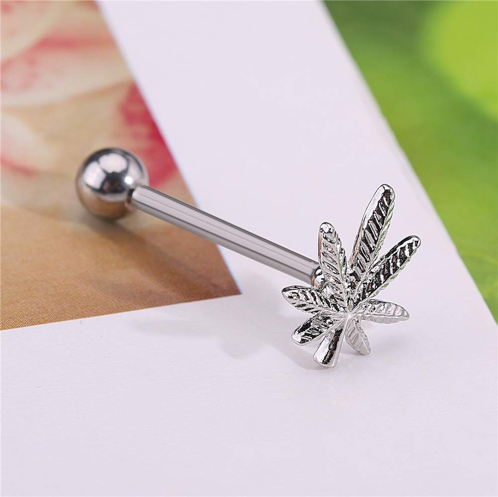 Leaf Shaped Tongue Ring Internally Stainless Steel Threaded Tongue Stud Leaf Tongue Piercing Jewelry