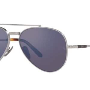 Ray-Ban RB8225 Aviator Titanium Sunglasses, Silver/Grey Mirrored Blue, 62 mm