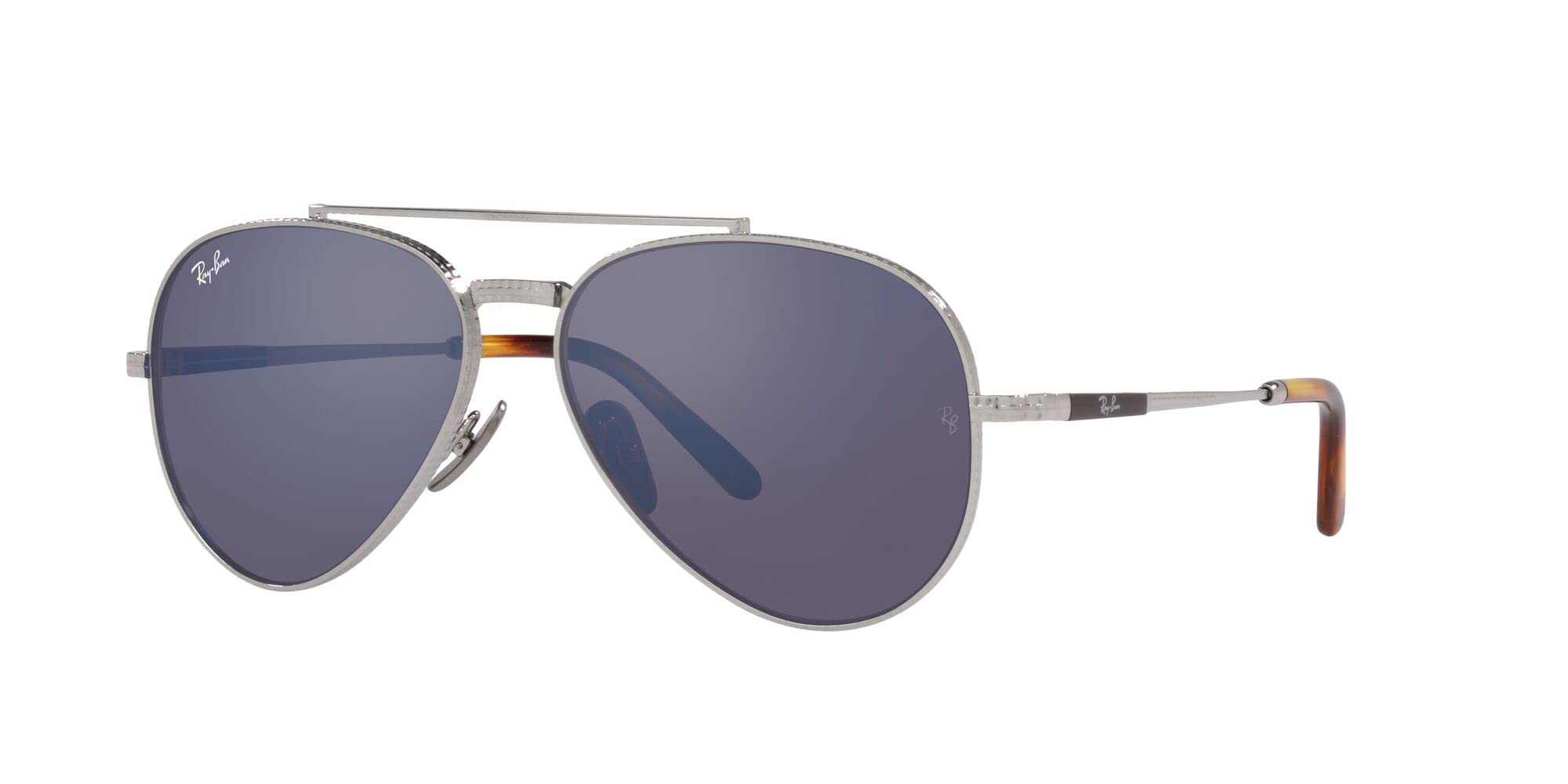 Ray-Ban RB8225 Aviator Titanium Sunglasses, Silver/Grey Mirrored Blue, 62 mm