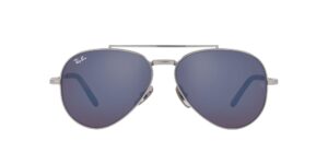 ray-ban rb8225 aviator titanium sunglasses, silver/grey mirrored blue, 62 mm